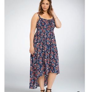 Blue with floral print high low dress